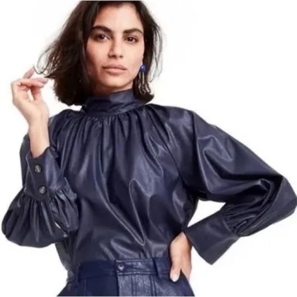 Rachel Comey Faux Leather Navy Blue, Buttondown in Back w/Tie, Target exclusive - Picture 1 of 2